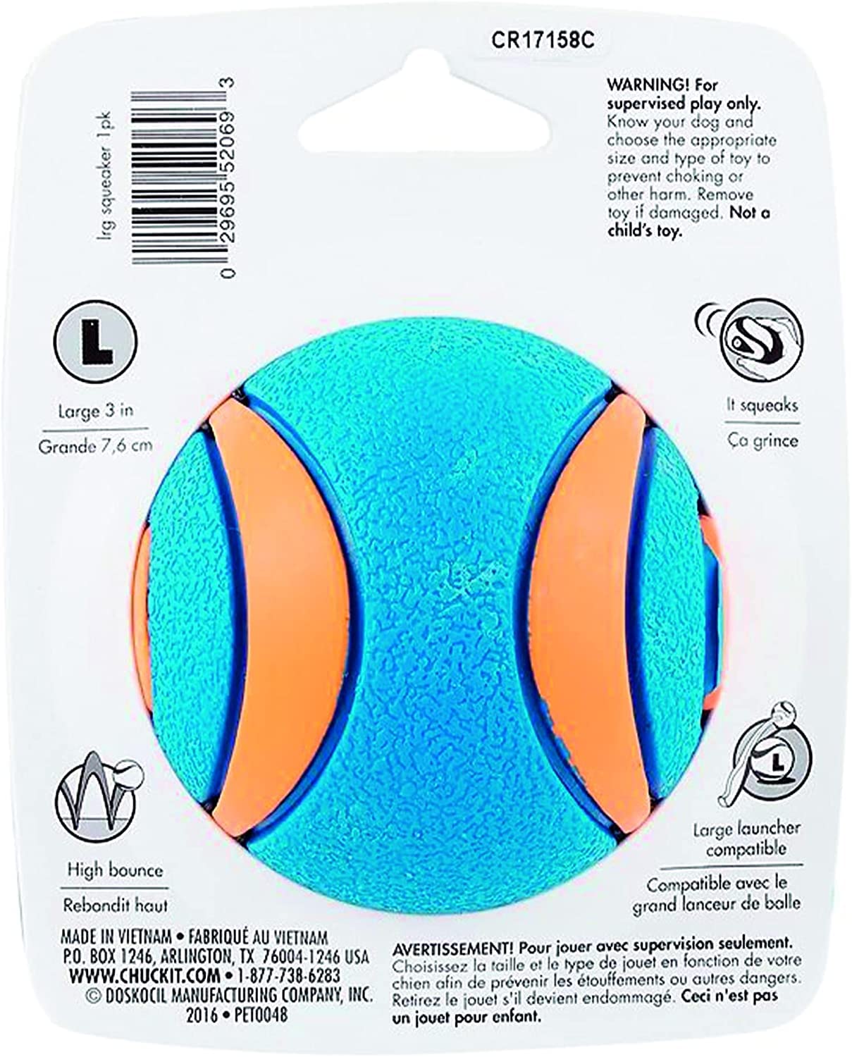 Chuckit! Ultra Squeaker Ball textured rubber detail for a secure grip.