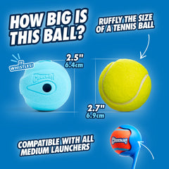 Chuckit! Whistler Ball pack of 2 showing durable rubber and bright colors