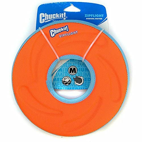 Chuckit Zipflight Amphibious Flying Ring in action with soft-mouth design.