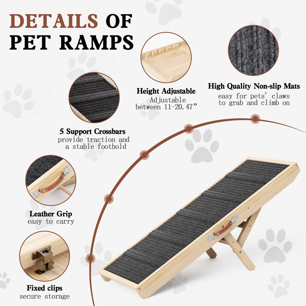 Chuiendi dog ramp adjustable heights 11-20-47 inches enables versatile furniture access.
