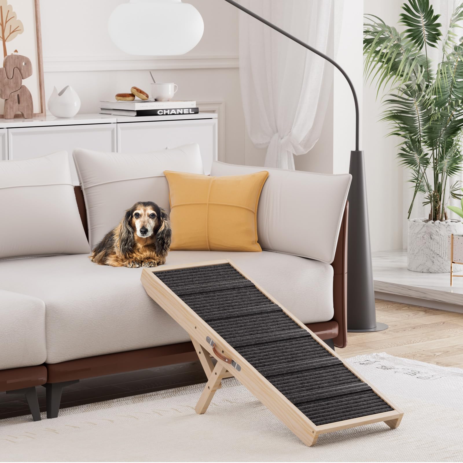 Chuiendi dog ramp sturdy pine wood supports long-lasting pet use.
