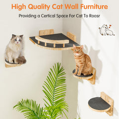 Chuiendi cat wall shelves 4-steps closeup woodgrain shows durable pine and finish.