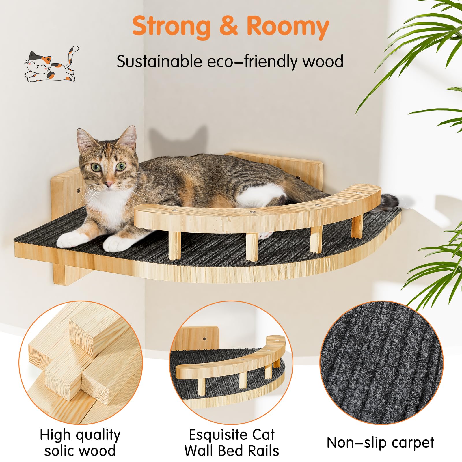 Chuiendi cat wall shelves 4-steps mounted on wall illustrate a wobble-free climbing system.