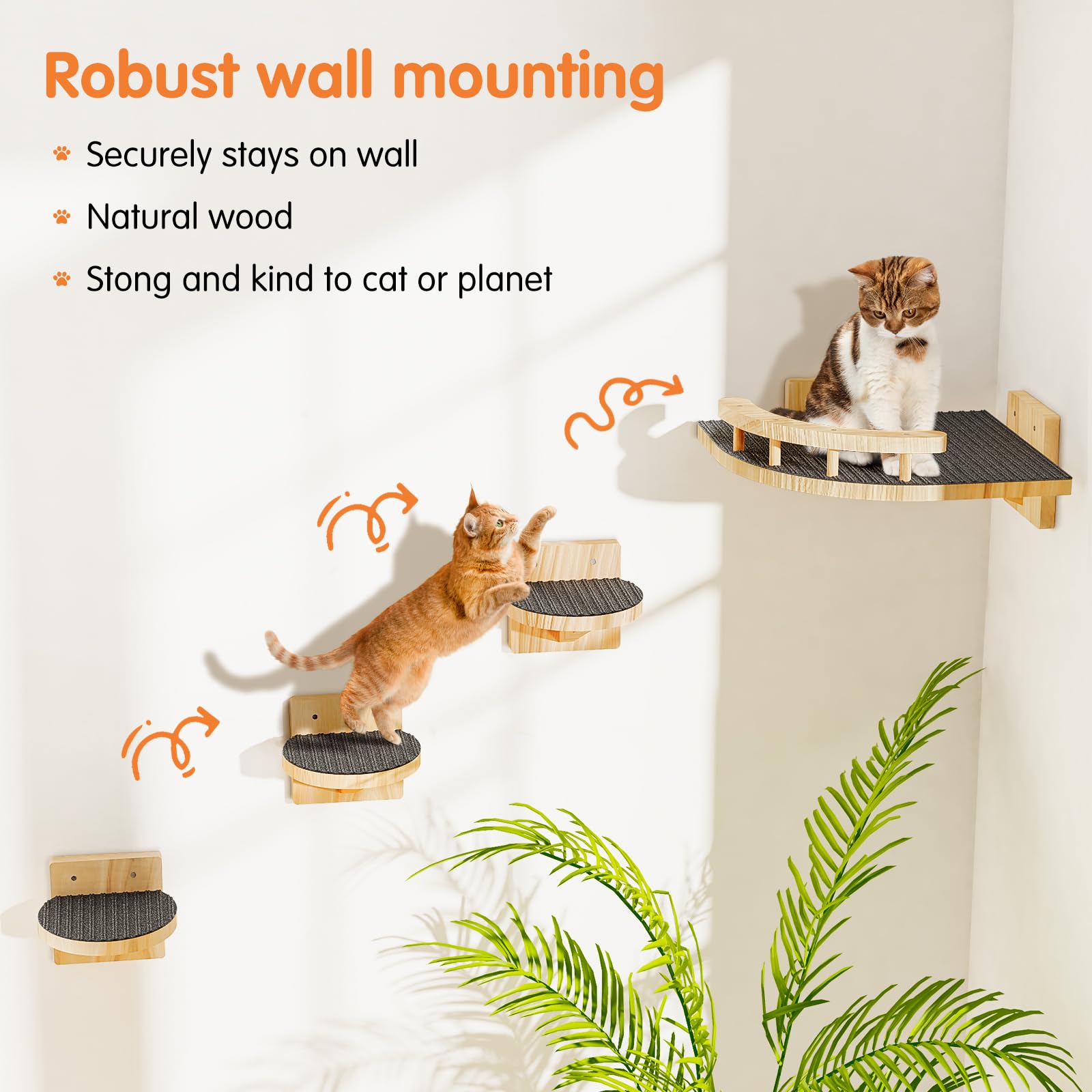 Chuiendi cat wall shelves 4-steps perch highlights the top cozy resting area for cats.