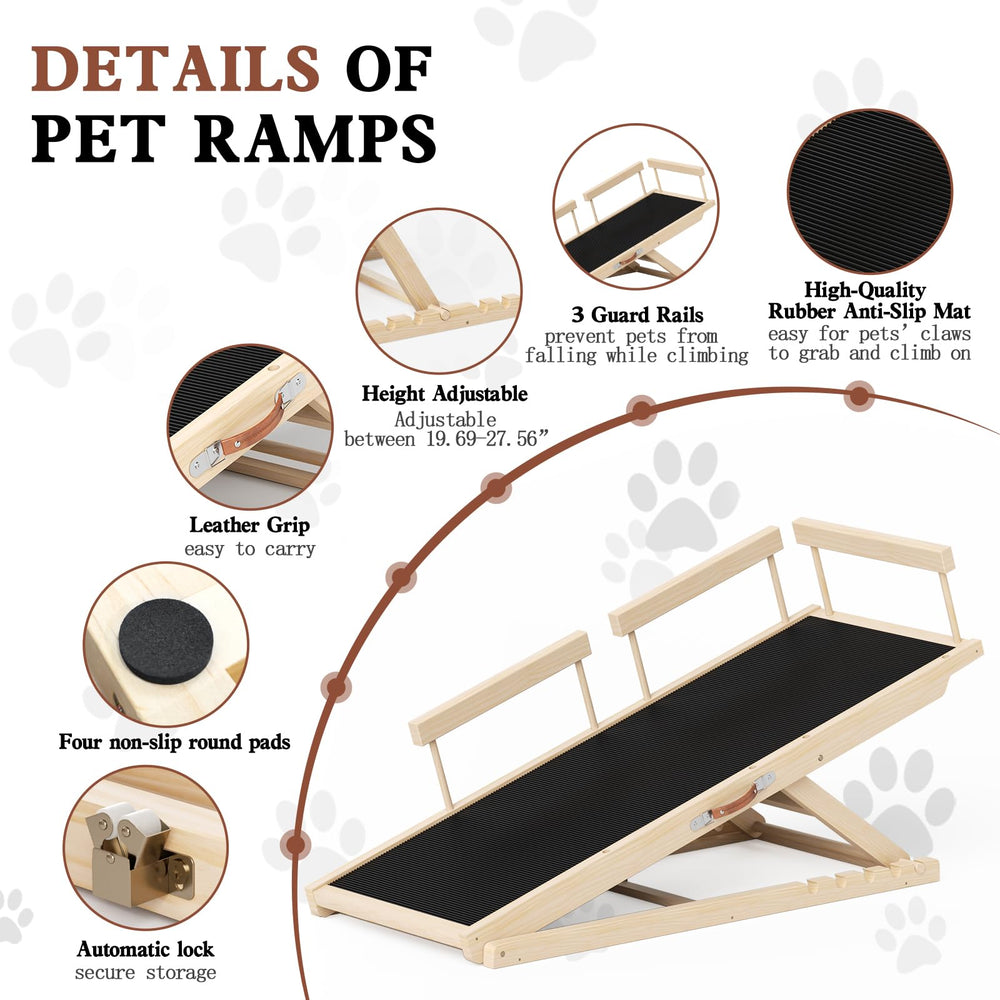 Chuiendi dog ramp wood-construction pine offers sturdy support for up to 250 lbs.
