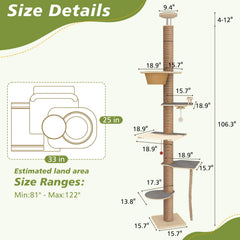 Chuiendi floor-to-ceiling cat tree assembled in living room with stable base for energetic cats
