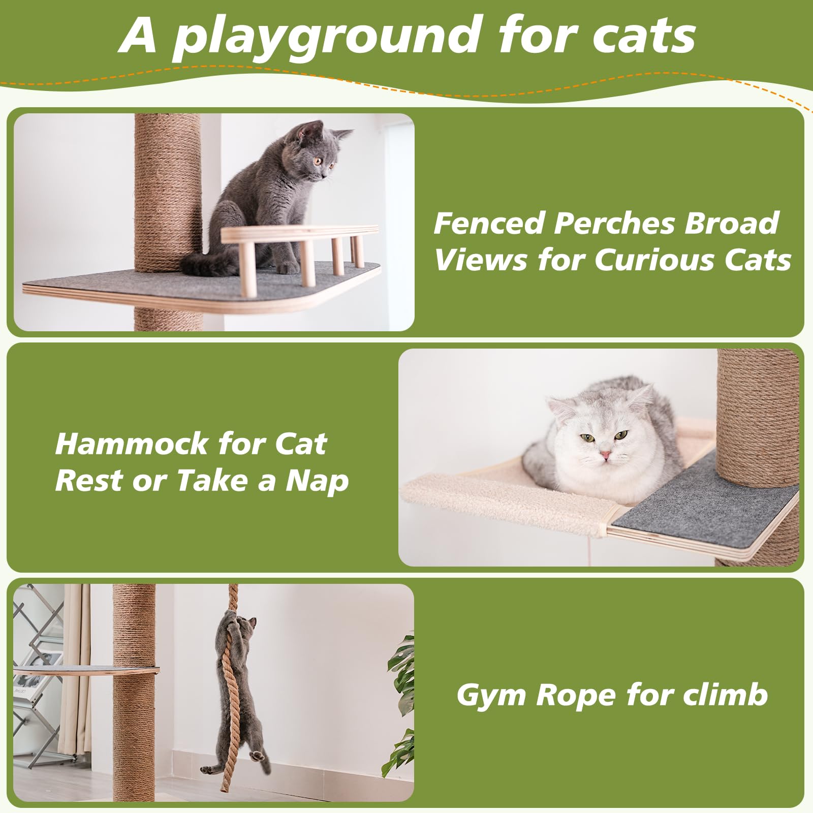 Chuiendi floor-to-ceiling cat tree hammock perch offers cozy resting spot for cats