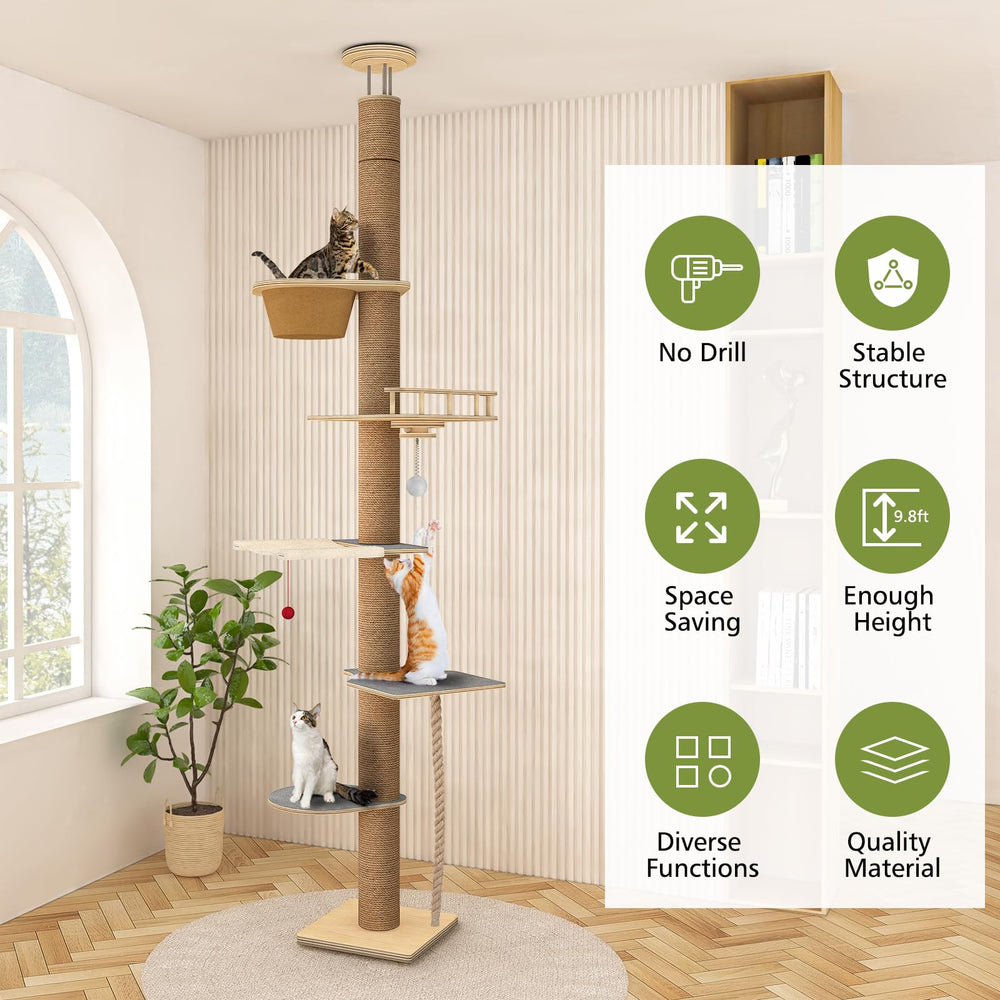 Chuiendi sturdy wooden construction supports active multi-cat households safely