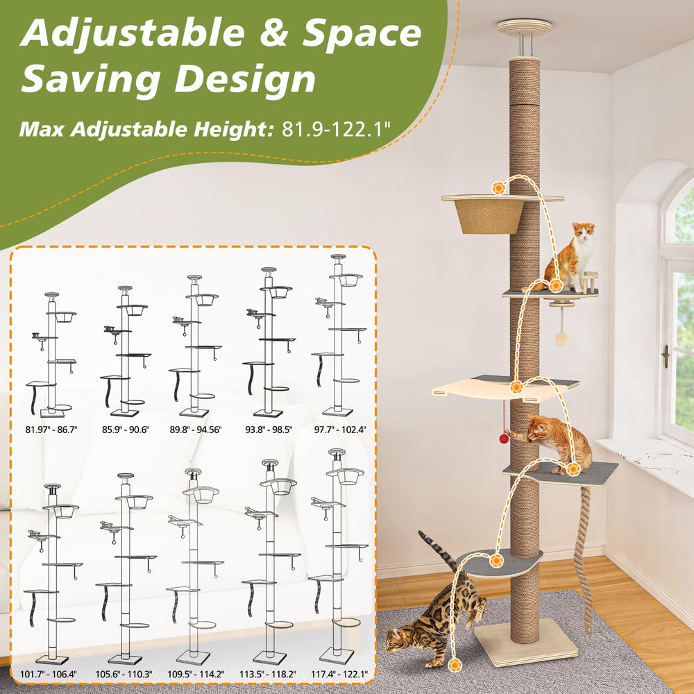 Chuiendi floor-to-ceiling cat tree with natural sisal posts promotes satisfying scratching