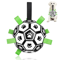 CHUKCHI soccer ball with straps ready for interactive tug and fetch.