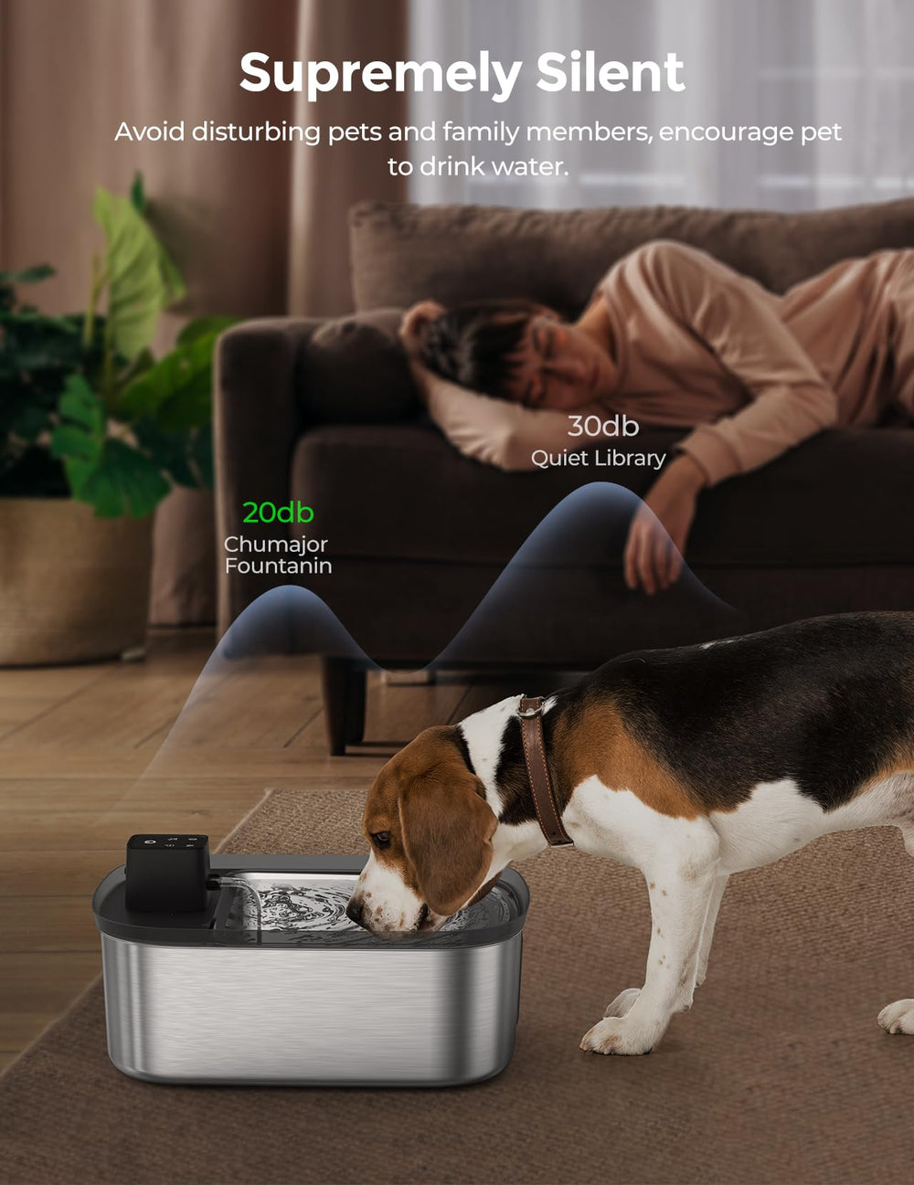 Chumajor 24/7 flow mode provides continuous water for thirsty pets.