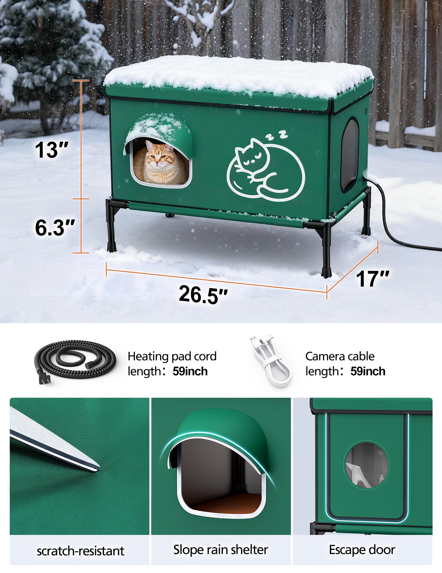 Chumajor heated cat house bright windows fill interior with daylight and visibility.