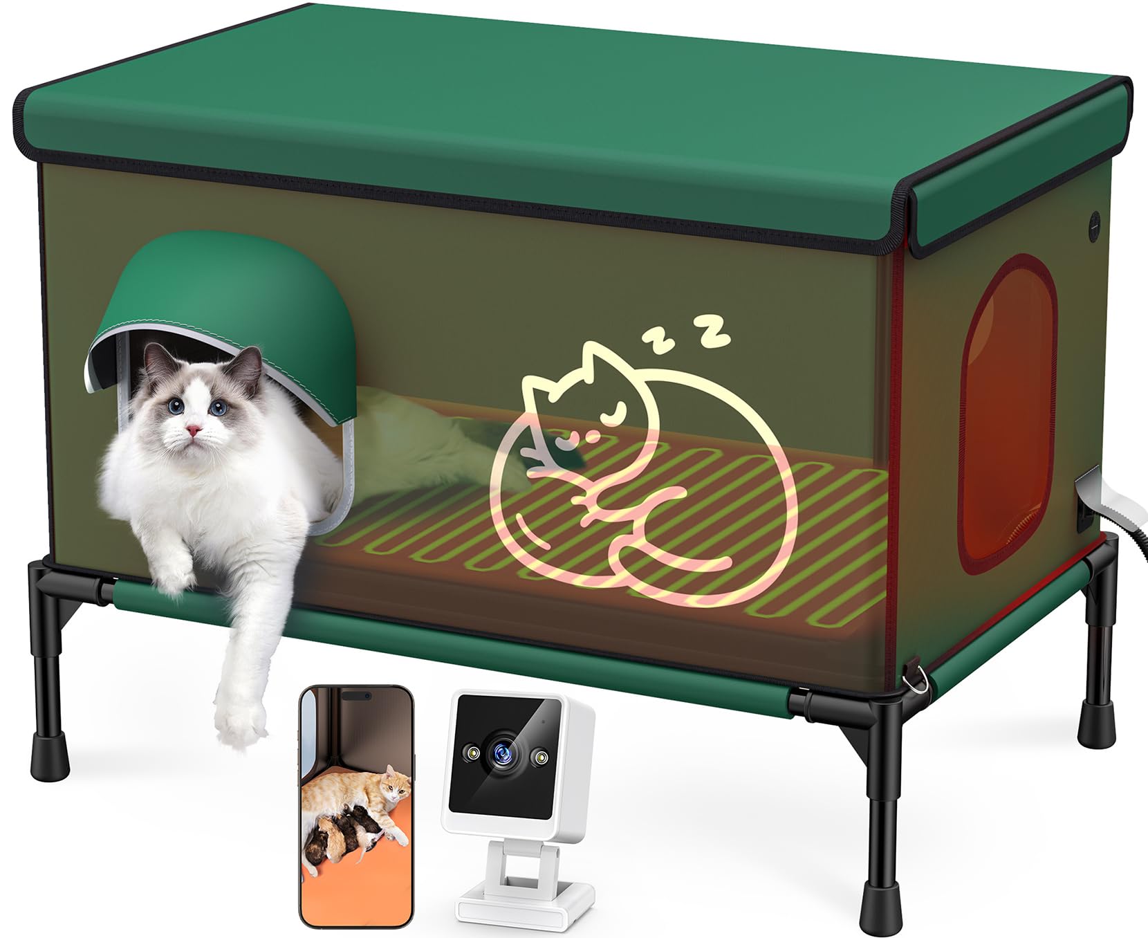 Chumajor heated cat house camera inside view enables remote monitoring for peace of mind.