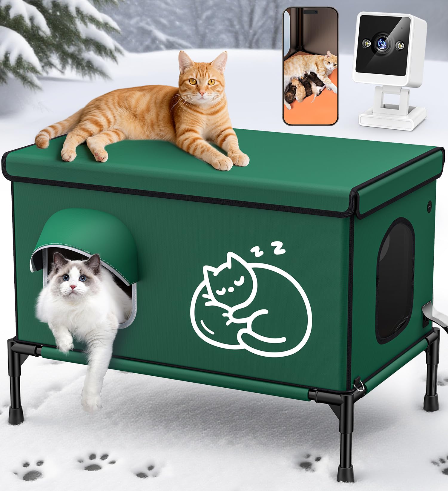 Chumajor heated cat house escape door boosts safety during threats or predators.