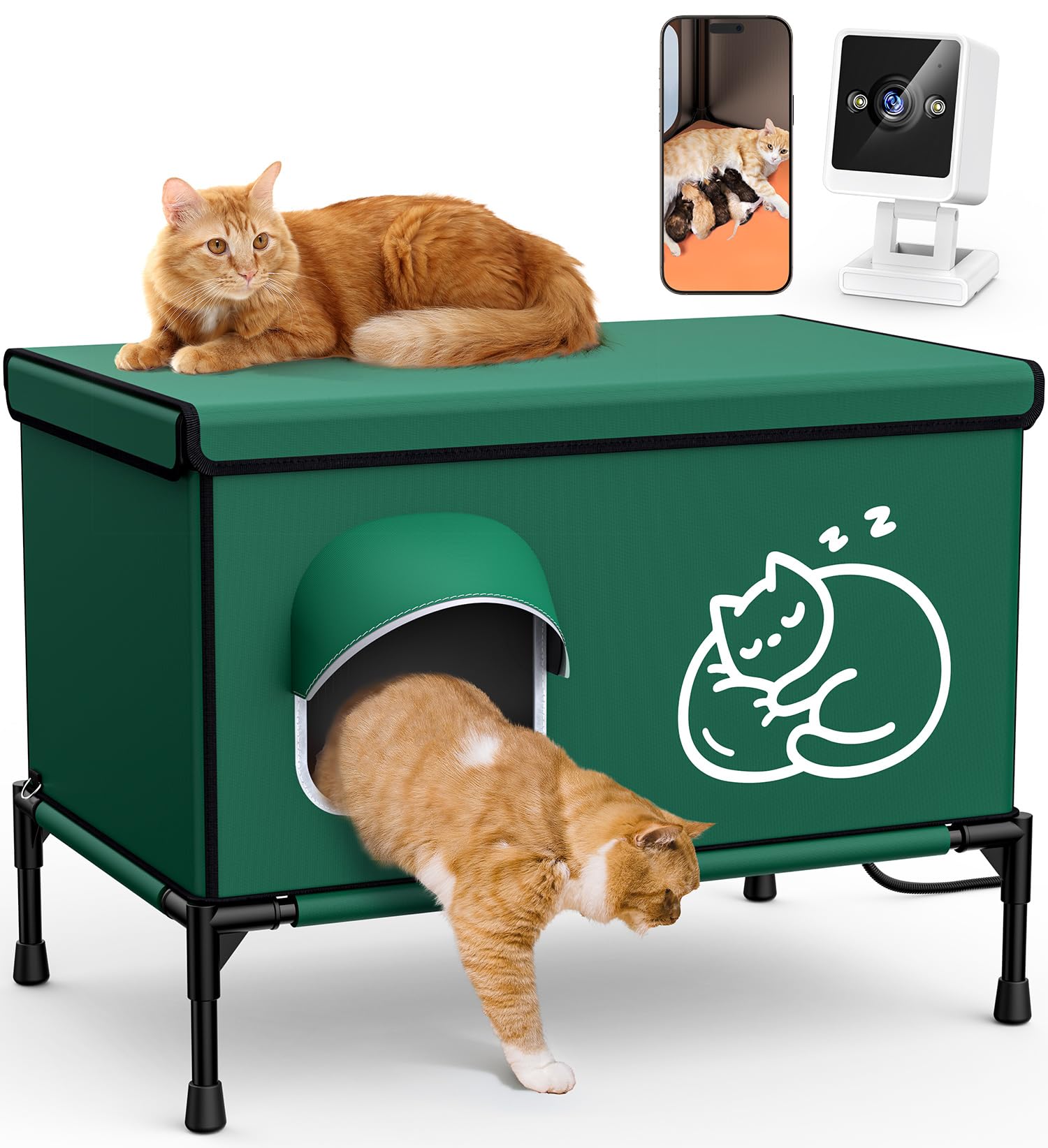 Chumajor heated cat house feral barn use keeps outdoor cats warm and secure.