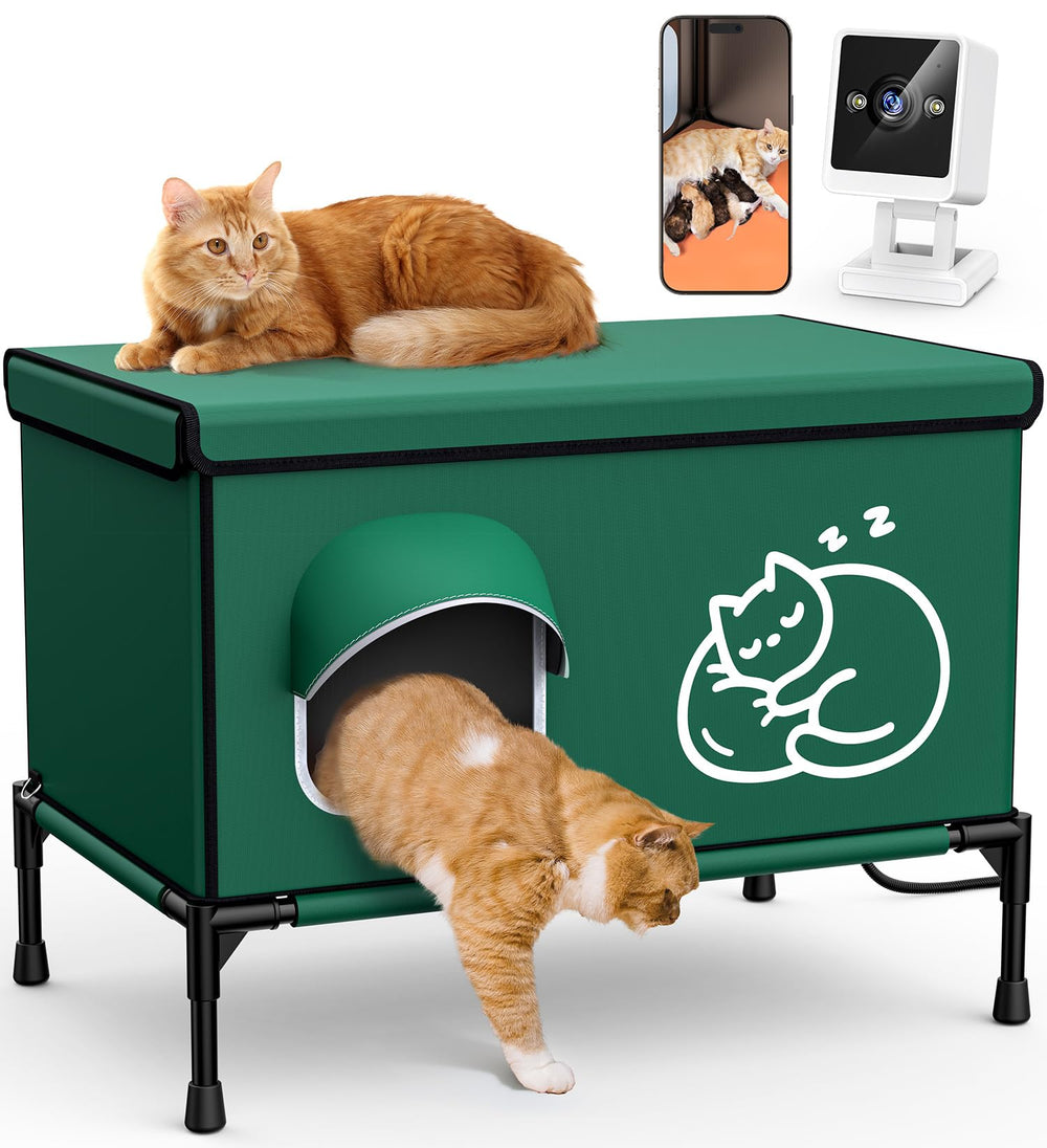 Chumajor heated cat house feral barn use keeps outdoor cats warm and secure.