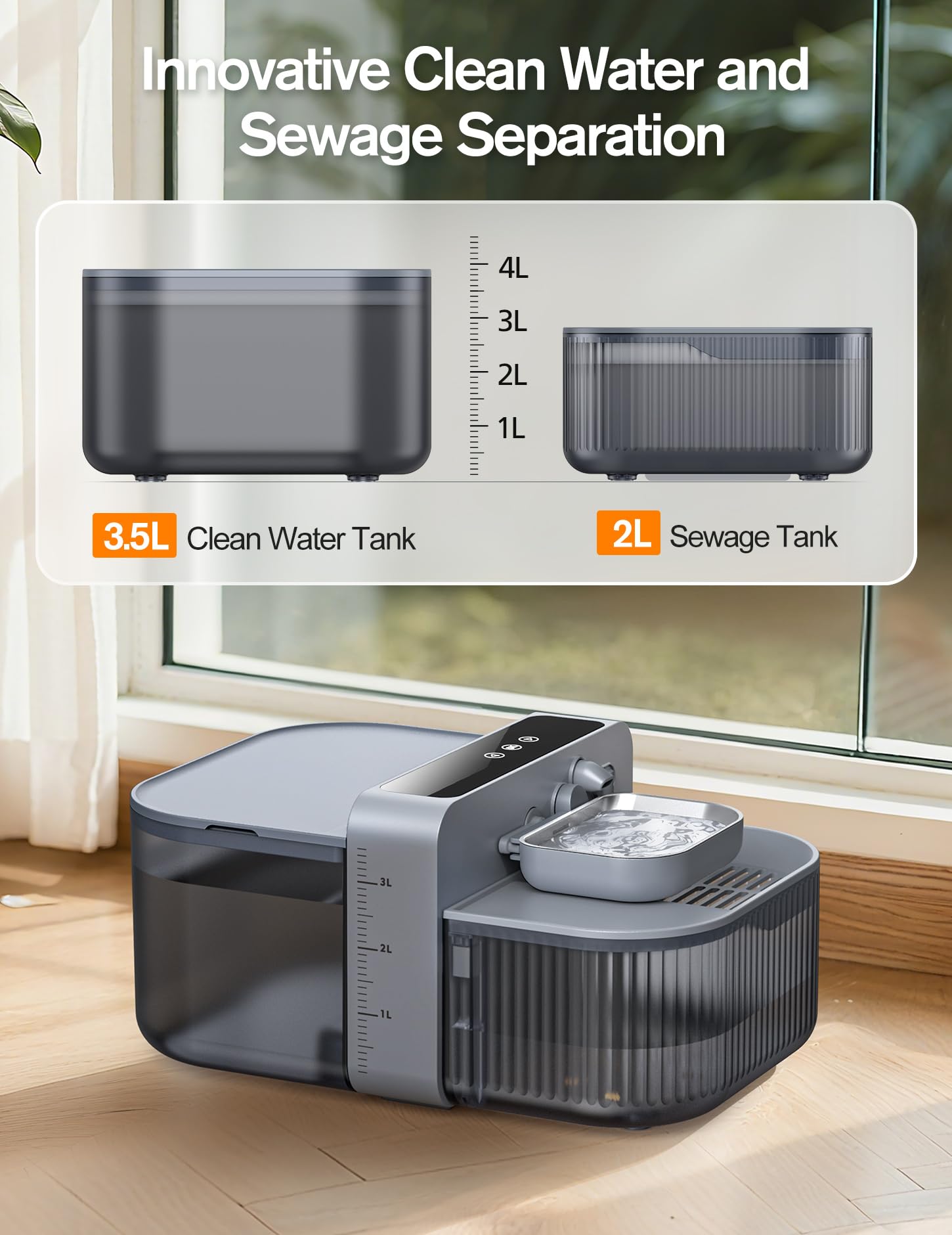 Chumajor 180-day battery powered fountain charges via USB-C for weeks