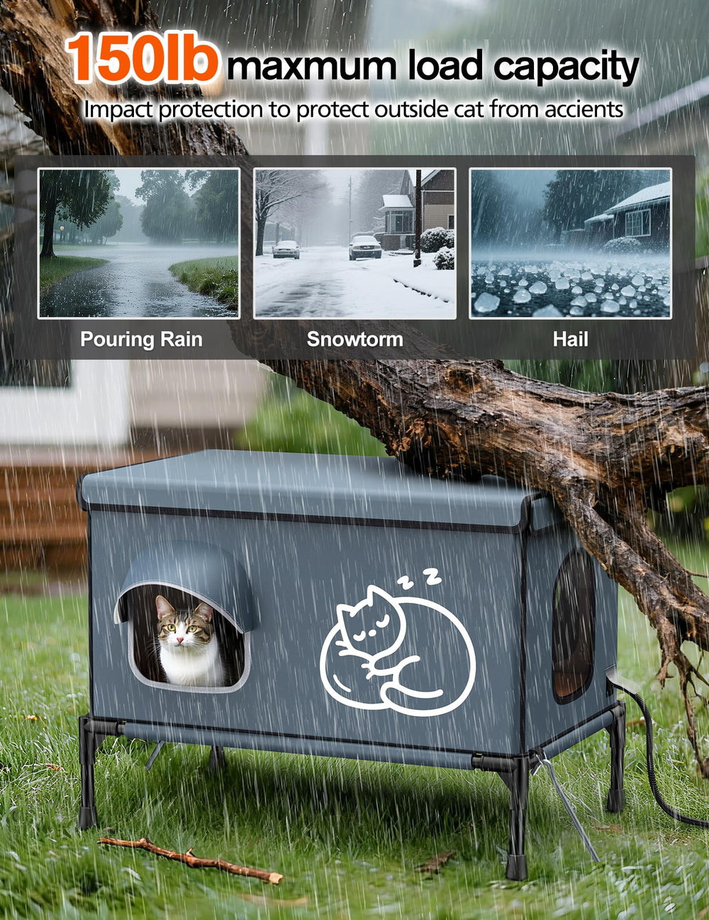 Chumajor waterproof elevated cat house with bright windows letting in light.