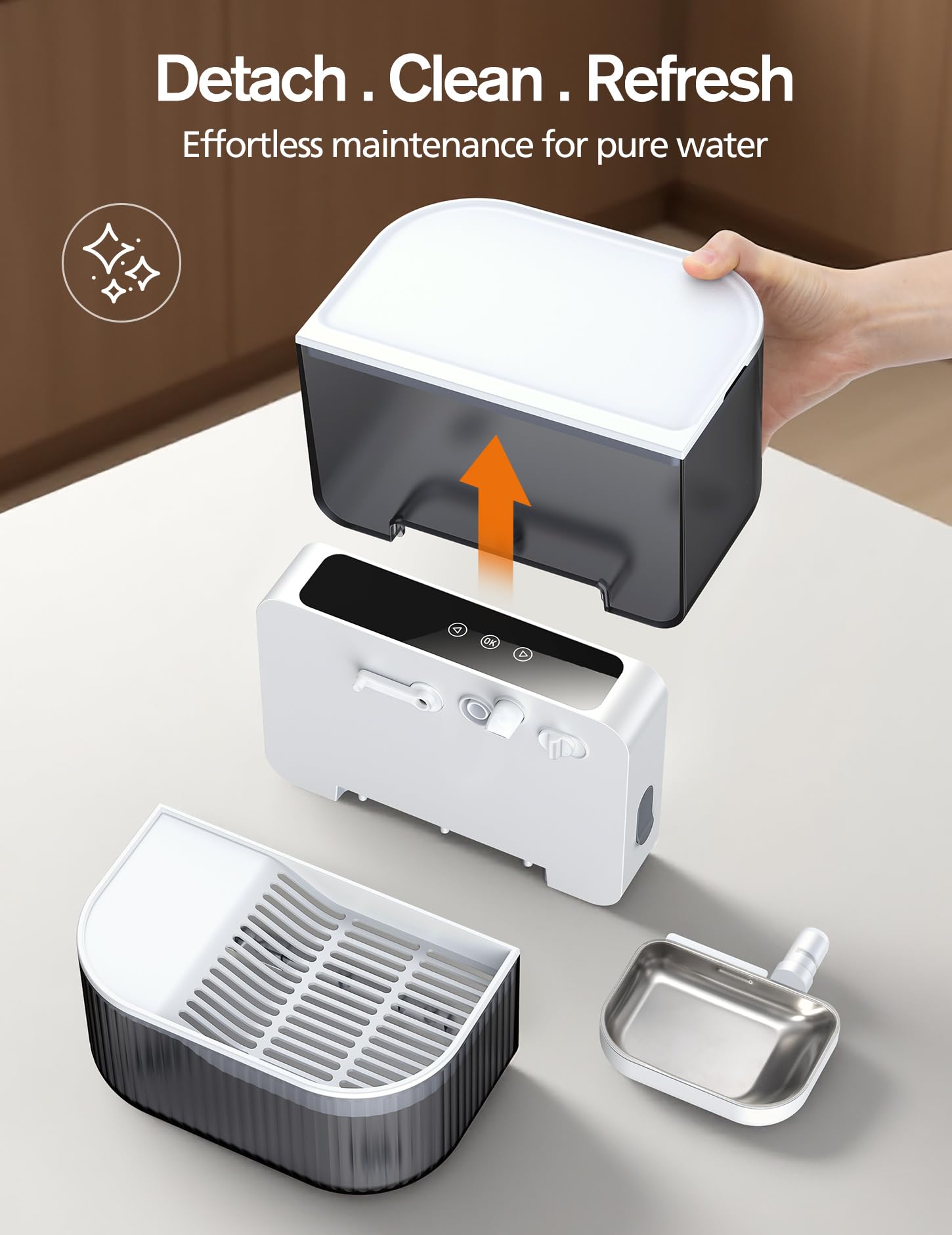 Chumajor removable bowl image shows simple cleaning and refilling.
