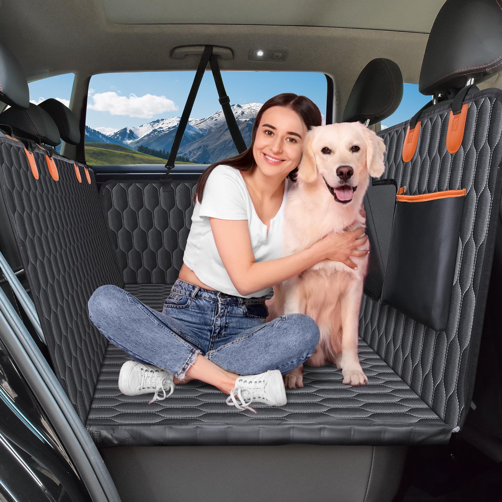 Chumajor XL back-seat-extender dog-hammock car keeps upholstery clean.