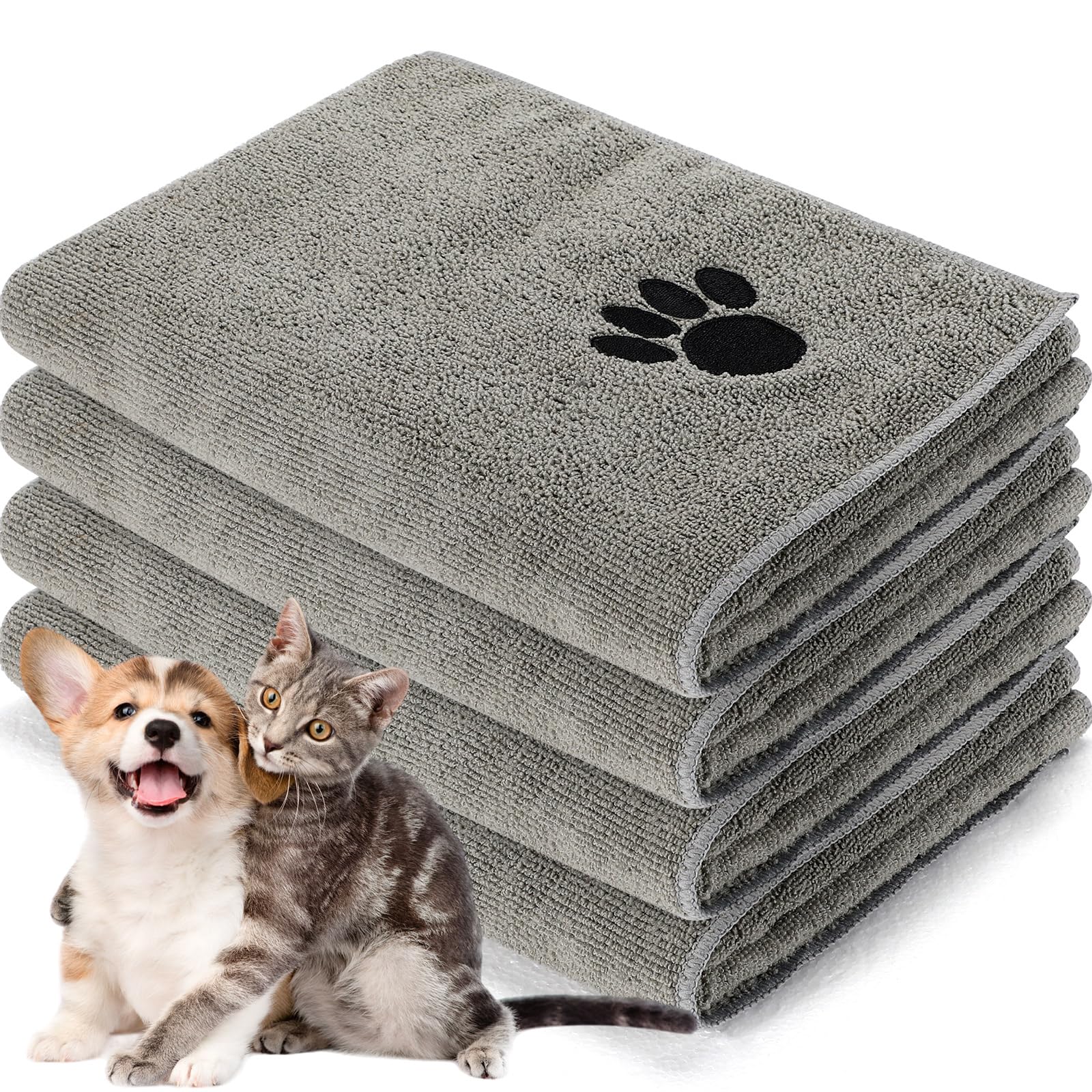 Chumia 4pack dog towels soft microfiber closeup shows gentle drying after bath.