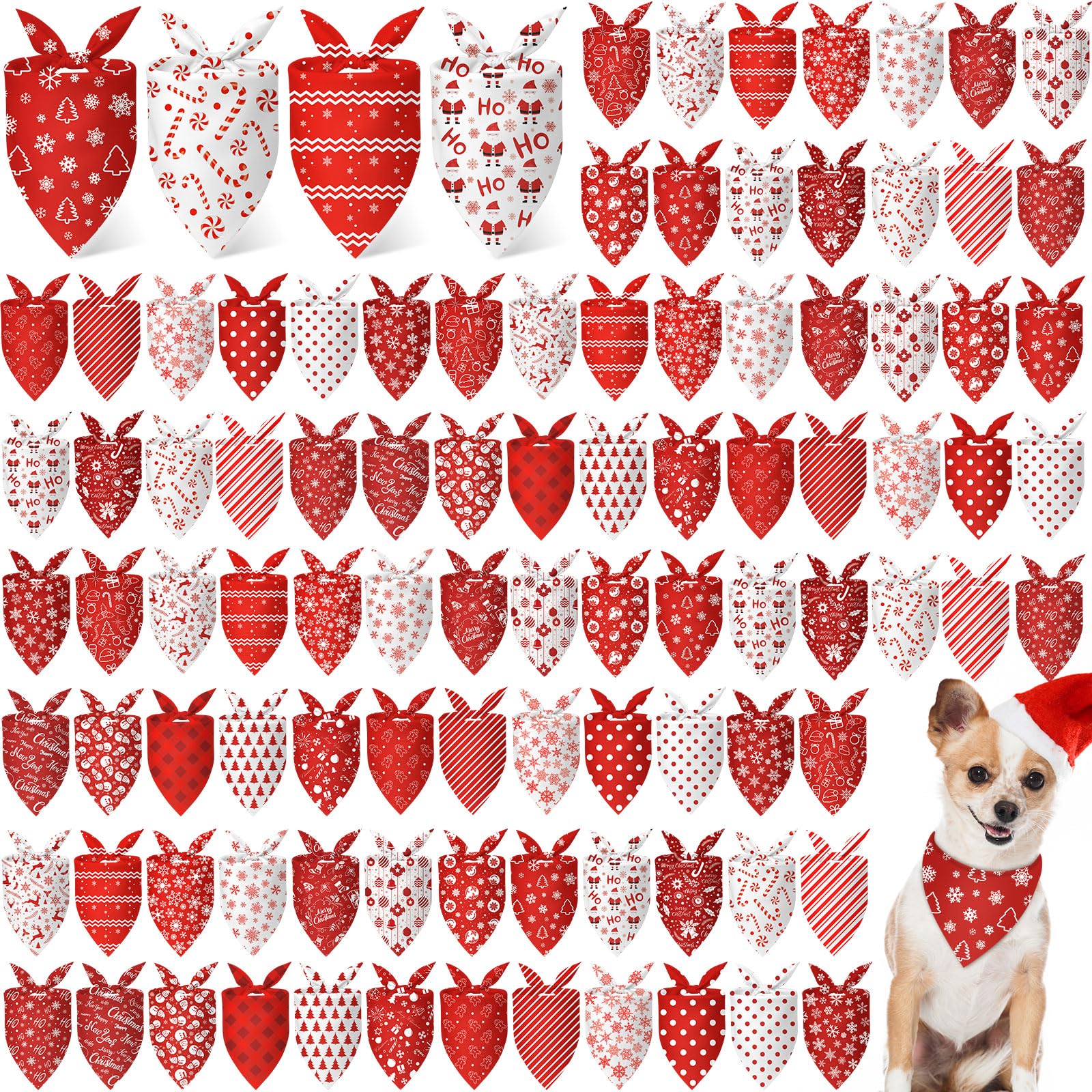 Chunful 100pcs Christmas dog bandanas with festive patterns for joyful photos