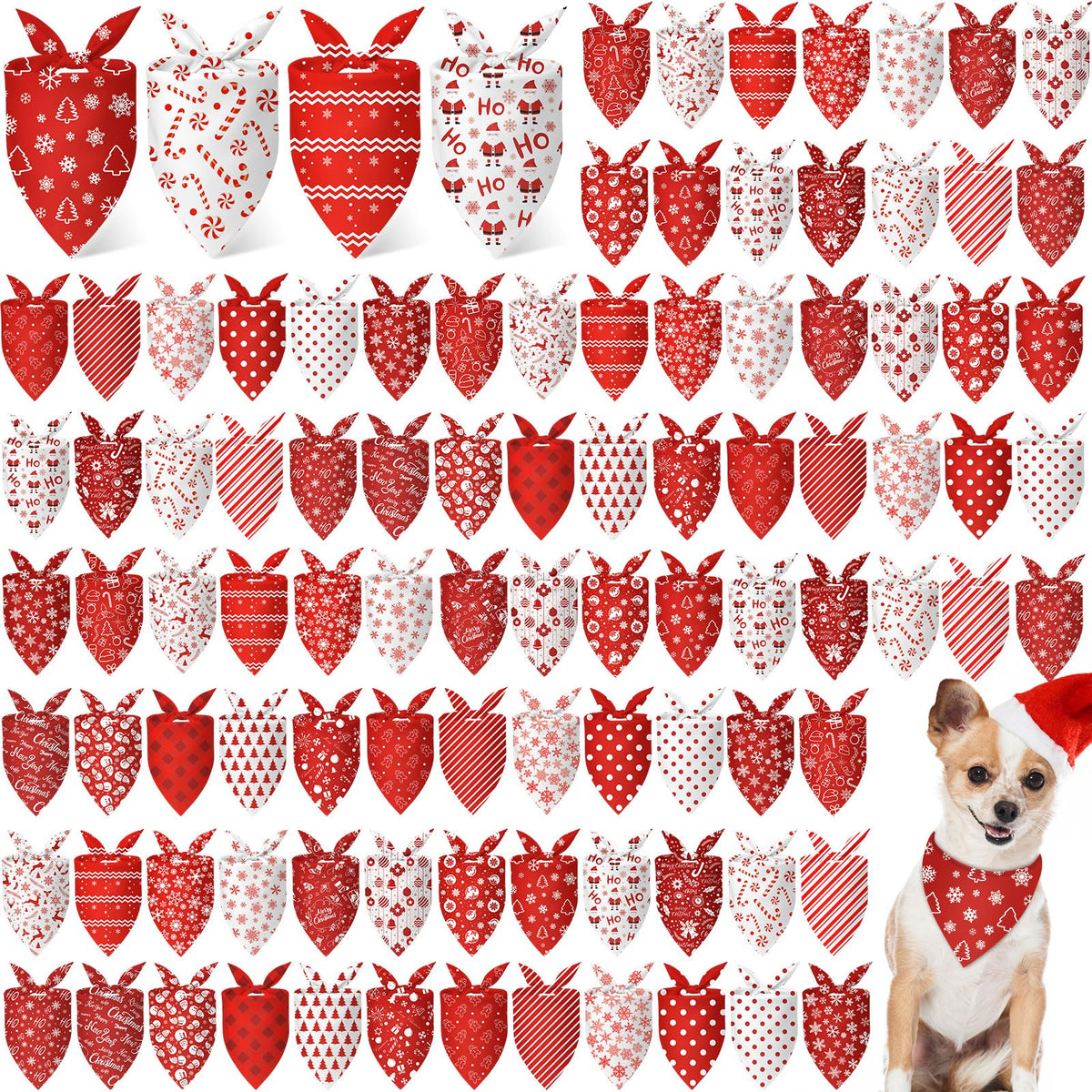 Chunful 100pcs Christmas dog bandanas with festive patterns for joyful photos