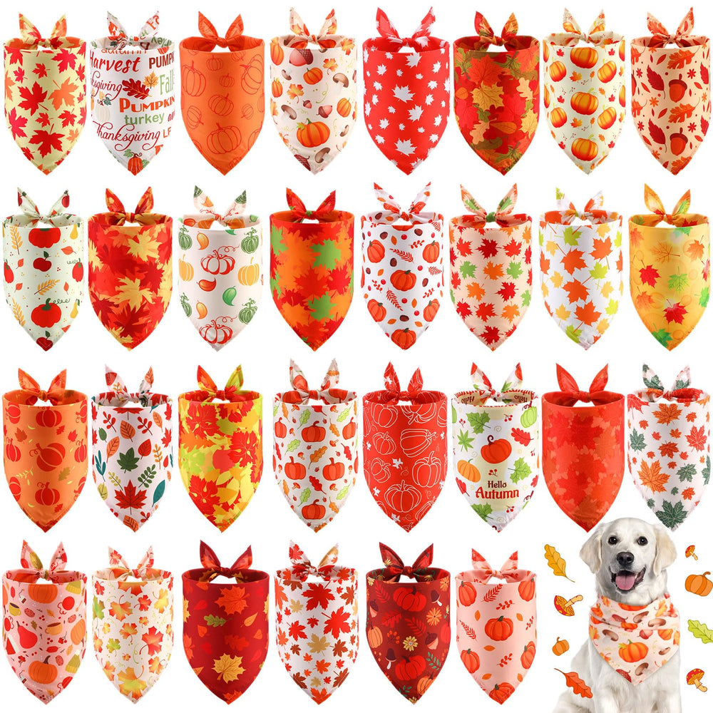 Chunful maple-leaves dog bandana for festive holiday photos.