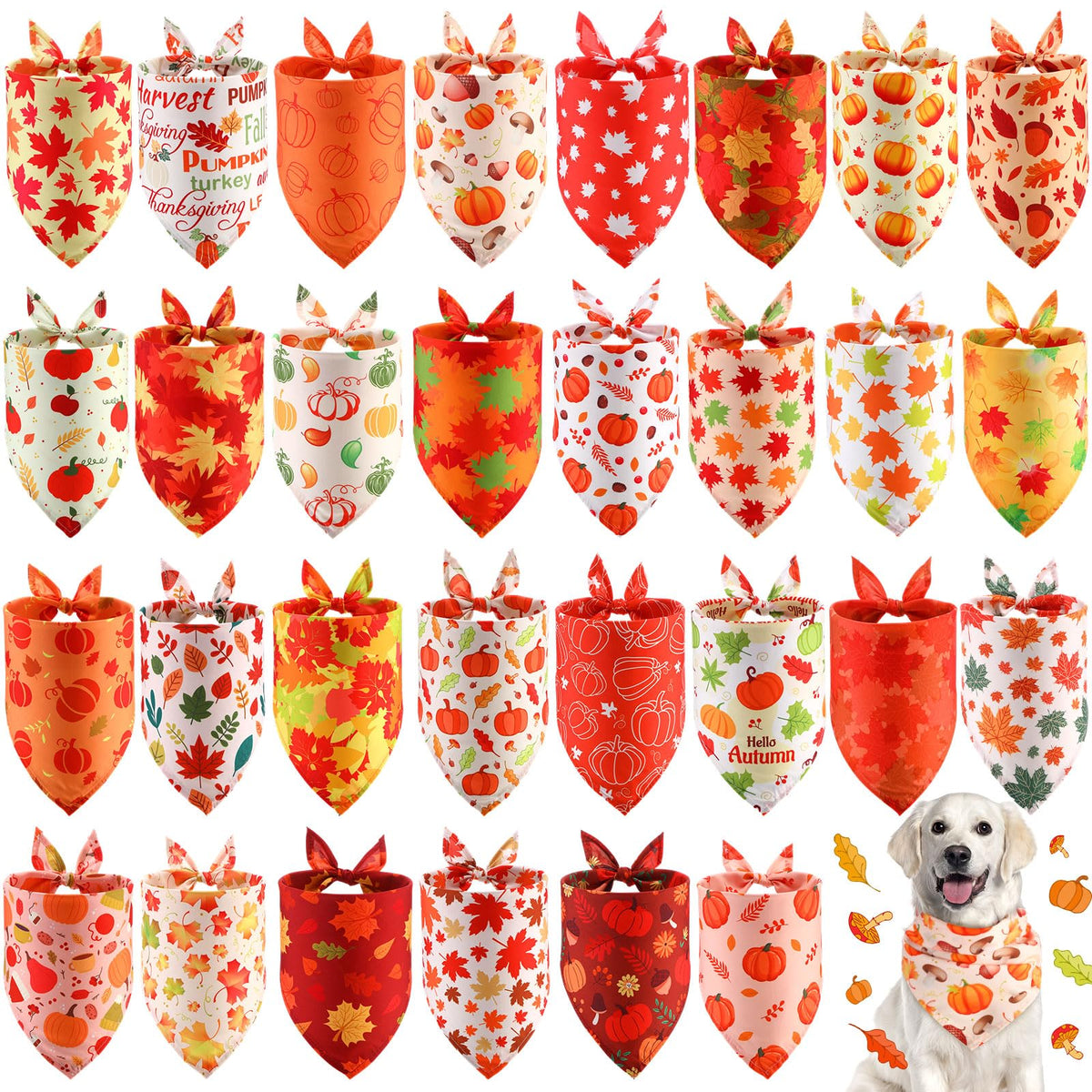 Chunful maple-leaves dog bandana for festive holiday photos.