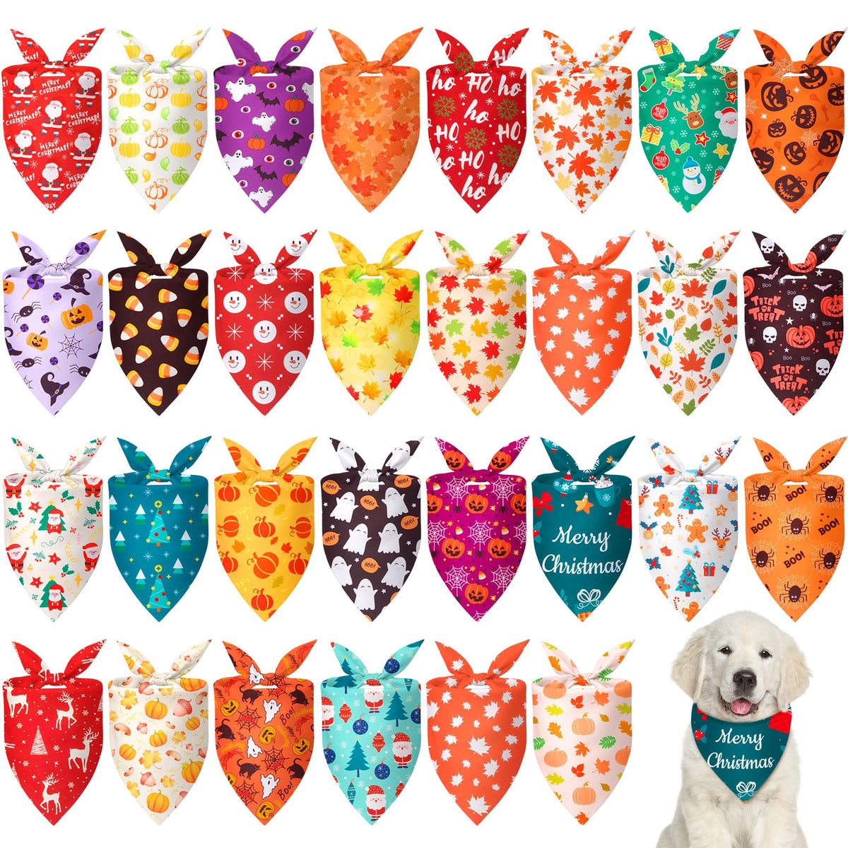 Chunful holiday dog bandanas pack with 30 designs for festive pet styling