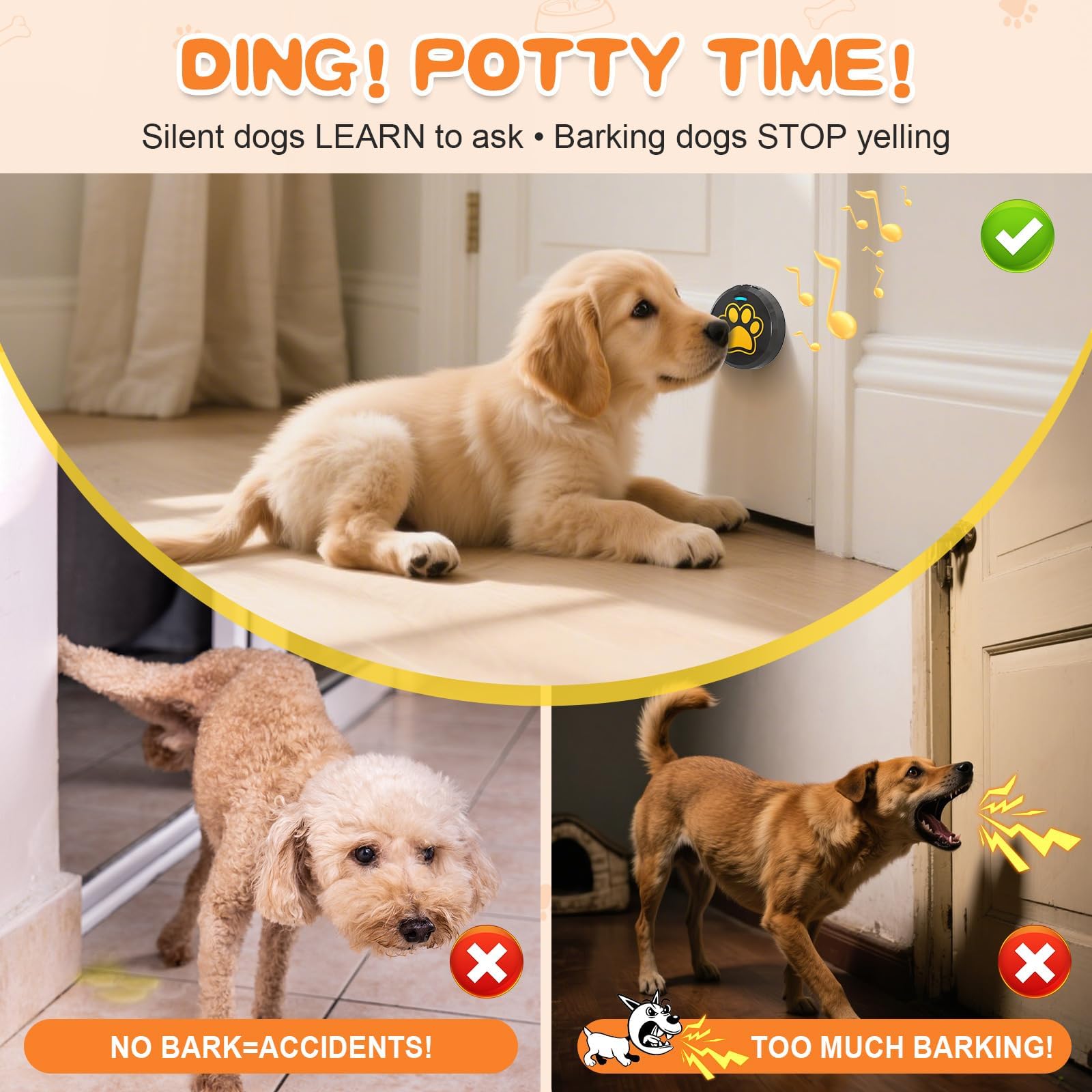 ChunHee dog bells multi-dog-smart feature shows distinct chimes for each dog.