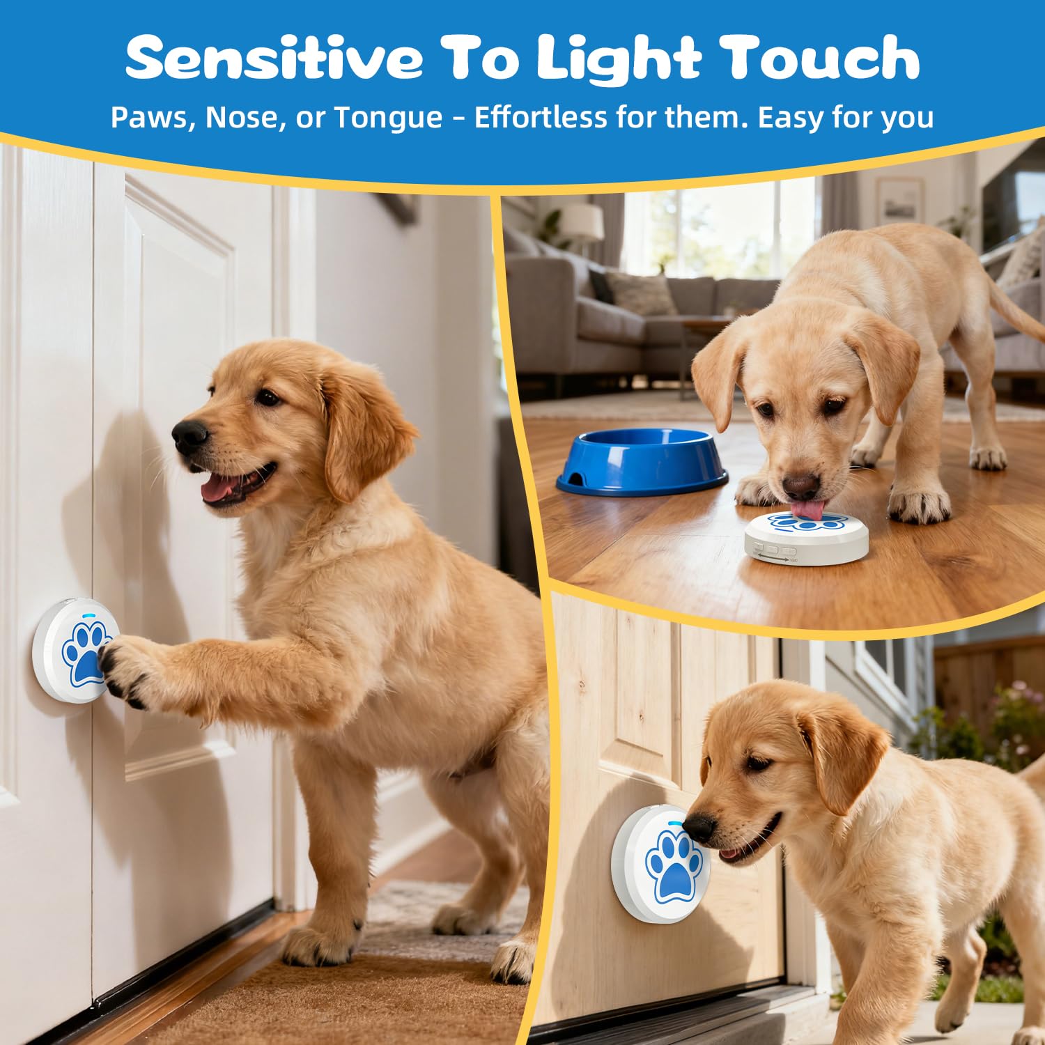 ChunHee dog door bell training guide image highlights step-by-step setup for potty training