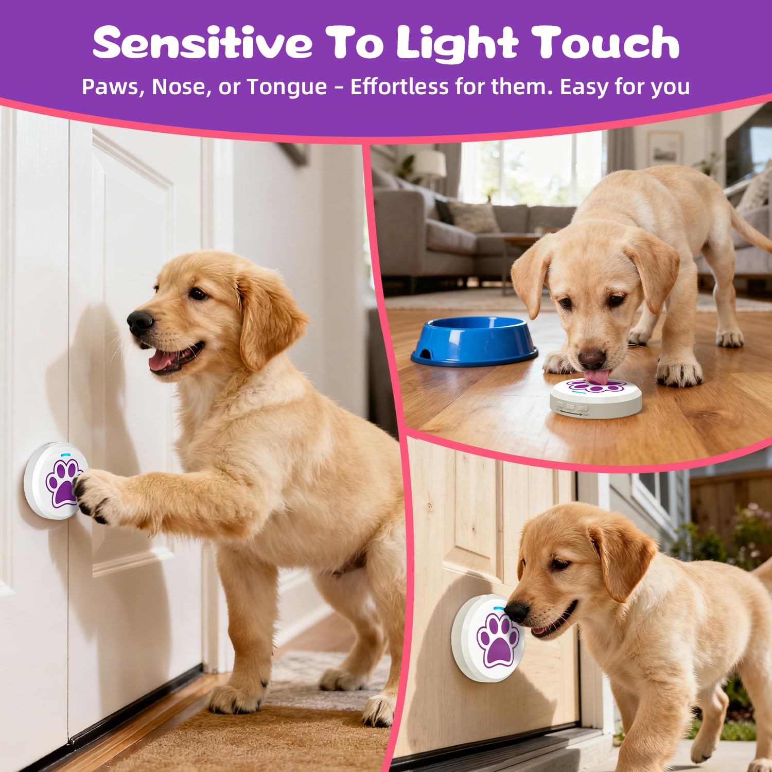 ChunHee Dog Door Bells long battery life with replaceable AAA batteries.