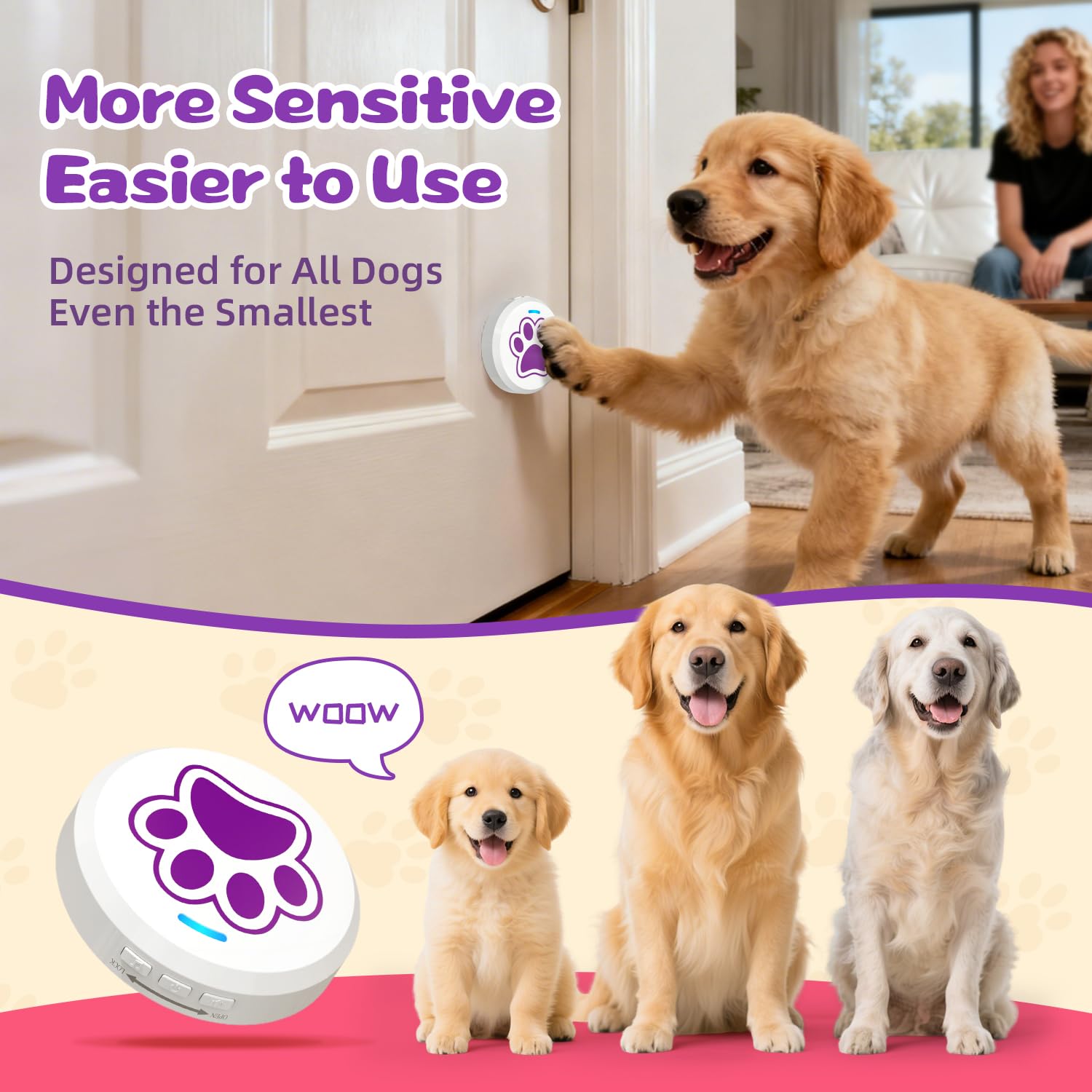 ChunHee Dog Door Bells multiple training scenarios for outside, potty, hungry cues.