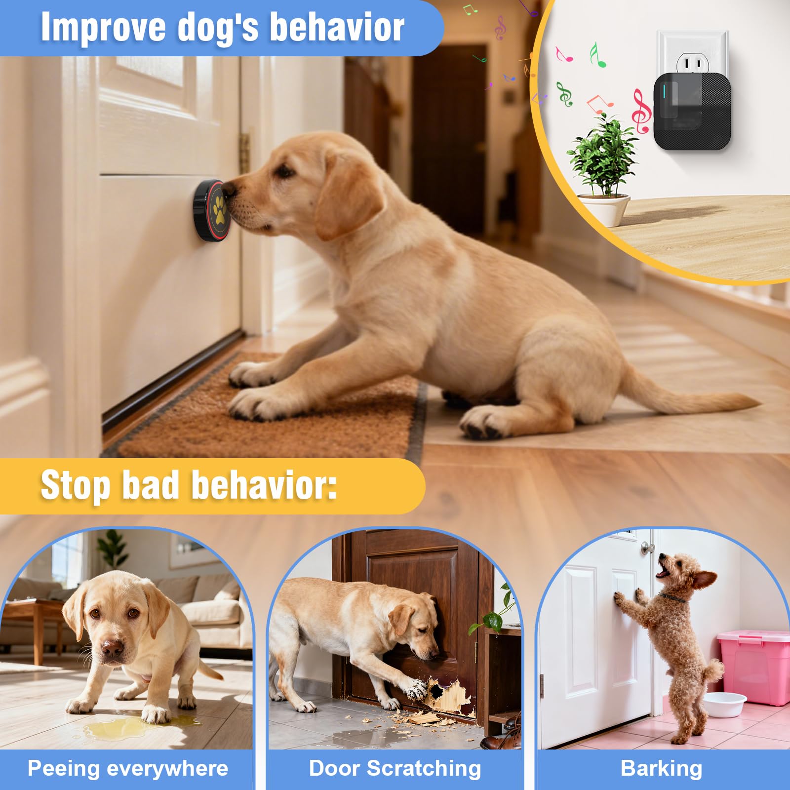 ChunHee dog door bell with two buttons supports multi-user alerts for families.