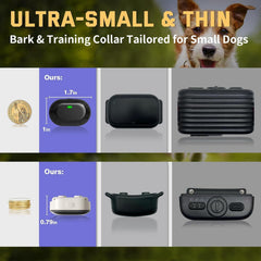 Chupolik Ultra-Small Bark Collar shown on a tiny dog for a comfortable neck fit.