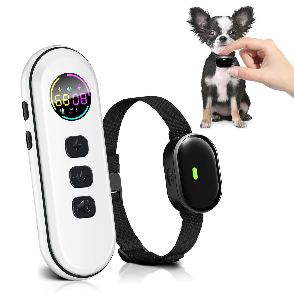 Chupolik ultra-small dog shock collar remote view highlighting 1300ft range for remote training
