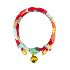 ChurroPet Aurora collar closeup-bell on soft cotton rope for comfortable daily wear.