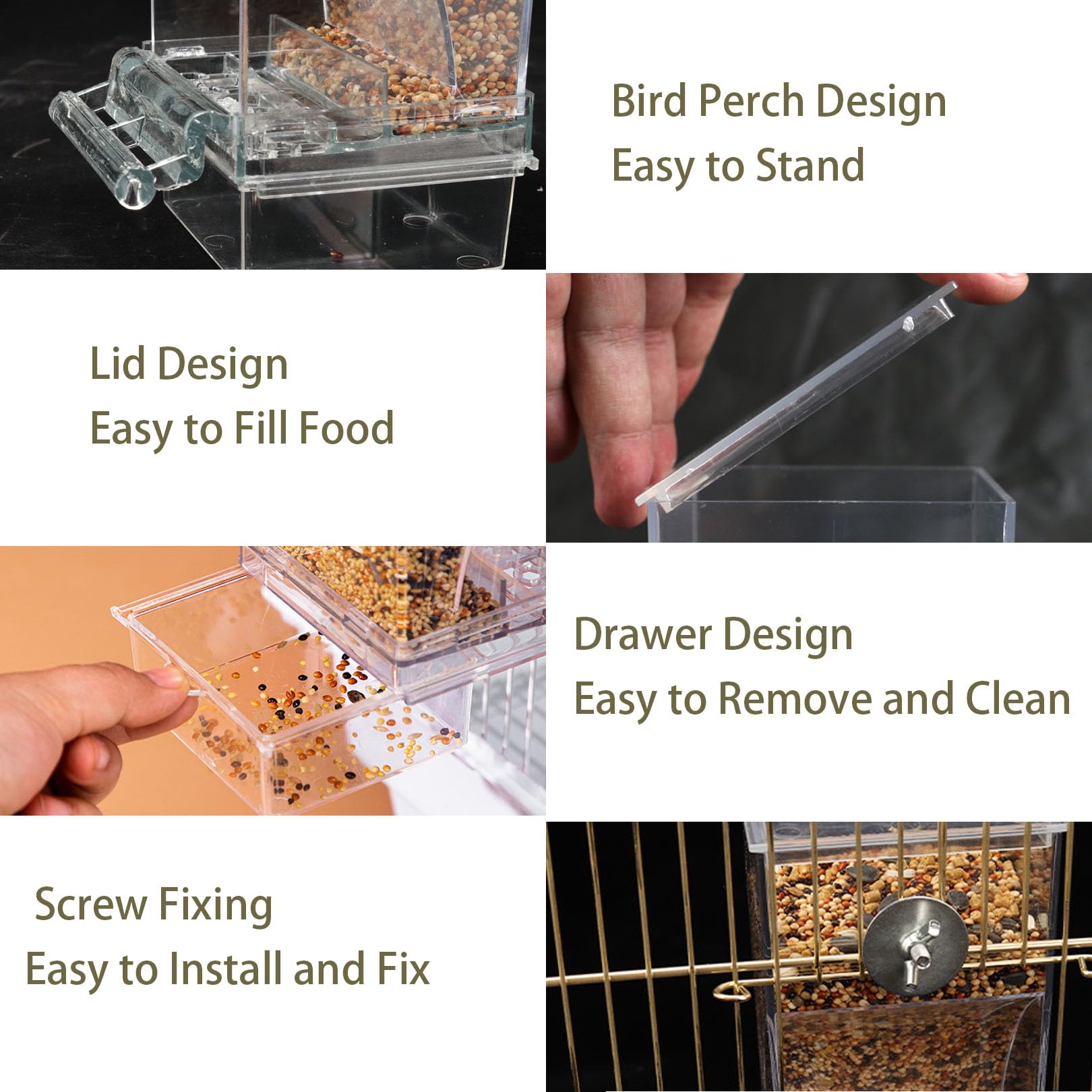 Chuyouan No Mess Bird Feeder acrylic closeup highlighting durable finish and easy cleaning
