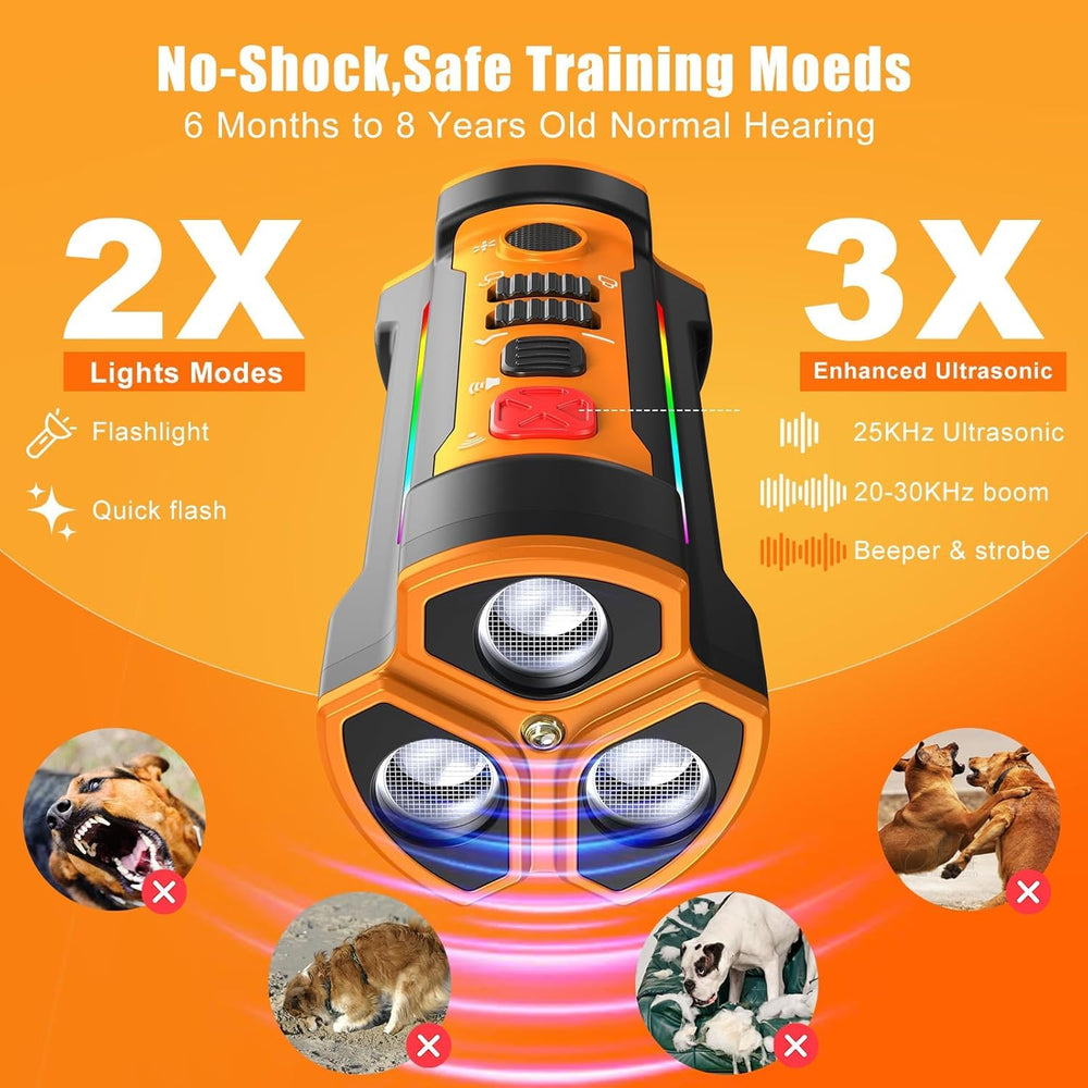 Chwwen dog bark deterrent ultrasonic modes illustrates fixed and flexible frequencies for different dogs