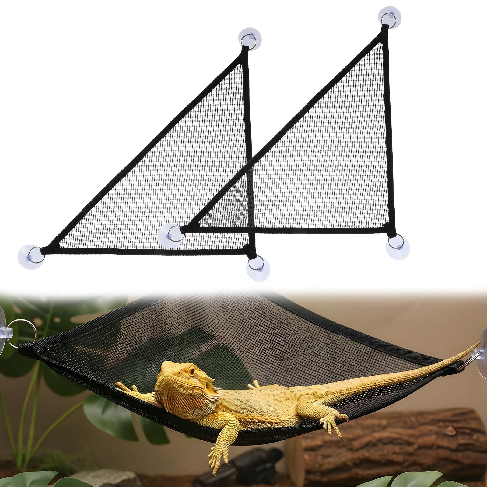 CIATBYYJ Bearded Dragon Hammock triangle setup for secure lounging in terrarium