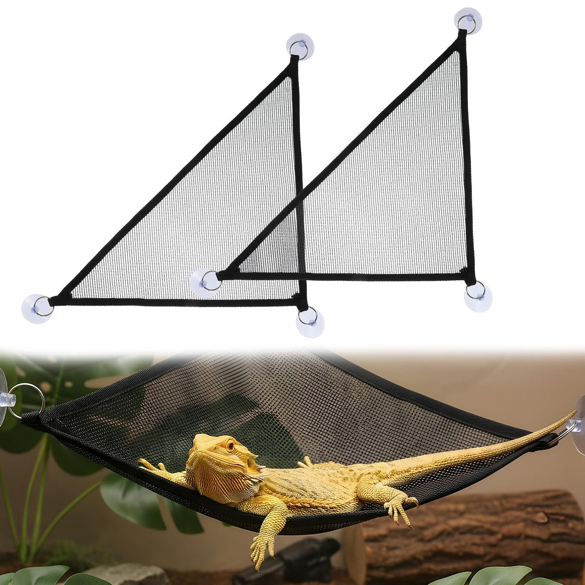 CIATBYYJ Bearded Dragon Hammock triangle setup for secure lounging in terrarium