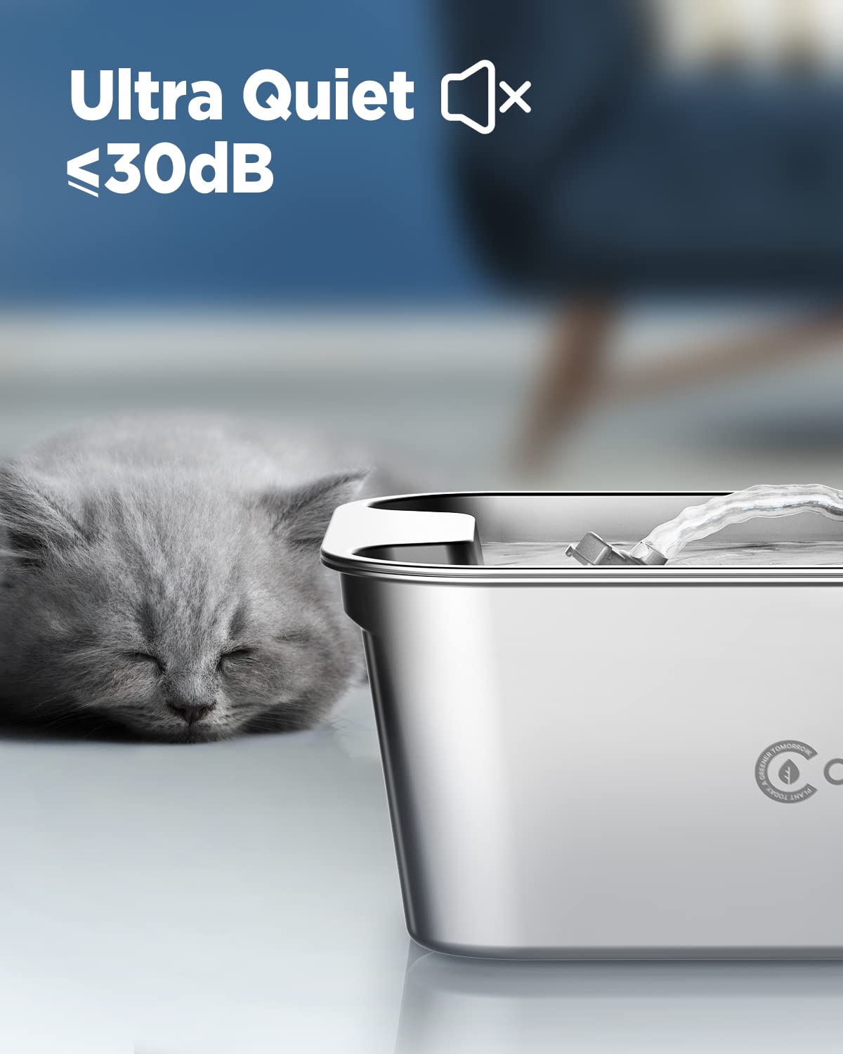 Ciays water fountain carbon filter inside bowl keeps water fresh and clear