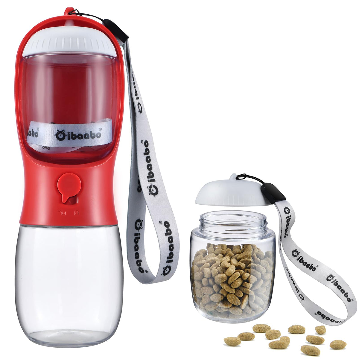Cibaabo dog water bottle with food container attachment for on-the-go hydration and snacks