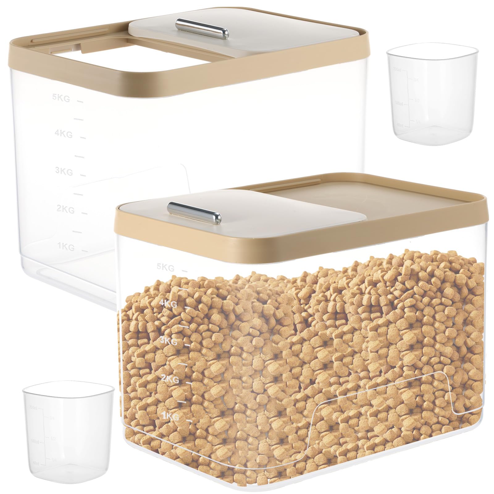 CIEOVO 2-pack airtight dog food bin with 10lb capacity, clear body for quick checks.