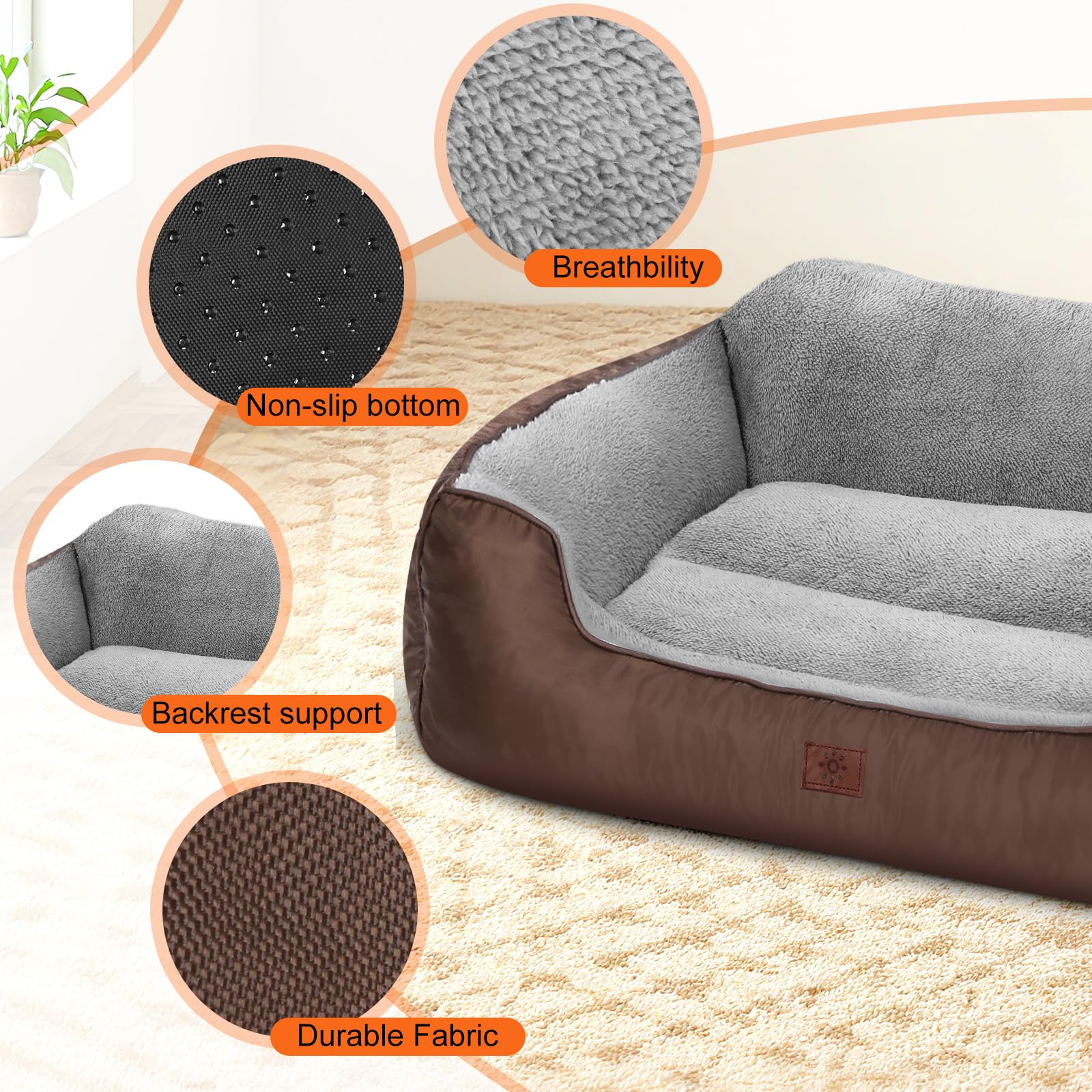 CIESMSI dog bed side view highlights high backrest for added support during rest