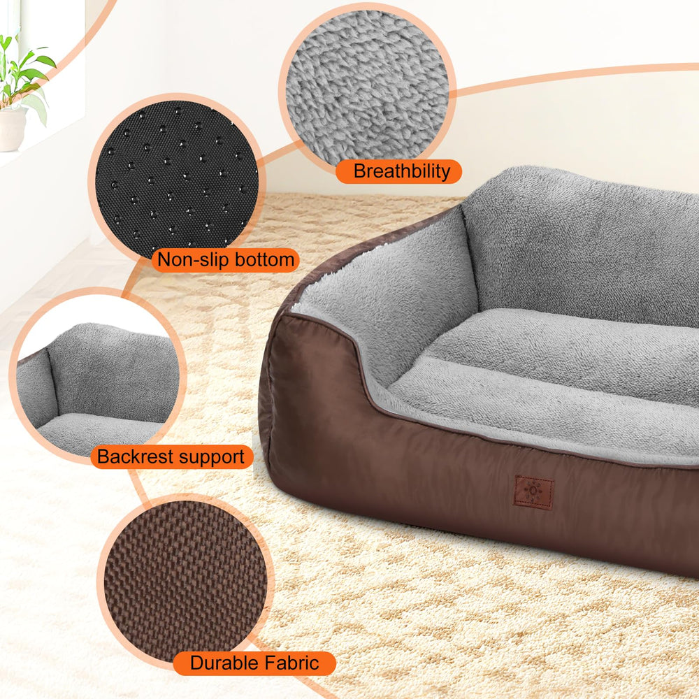 CIESMSI dog bed side view highlights high backrest for added support during rest