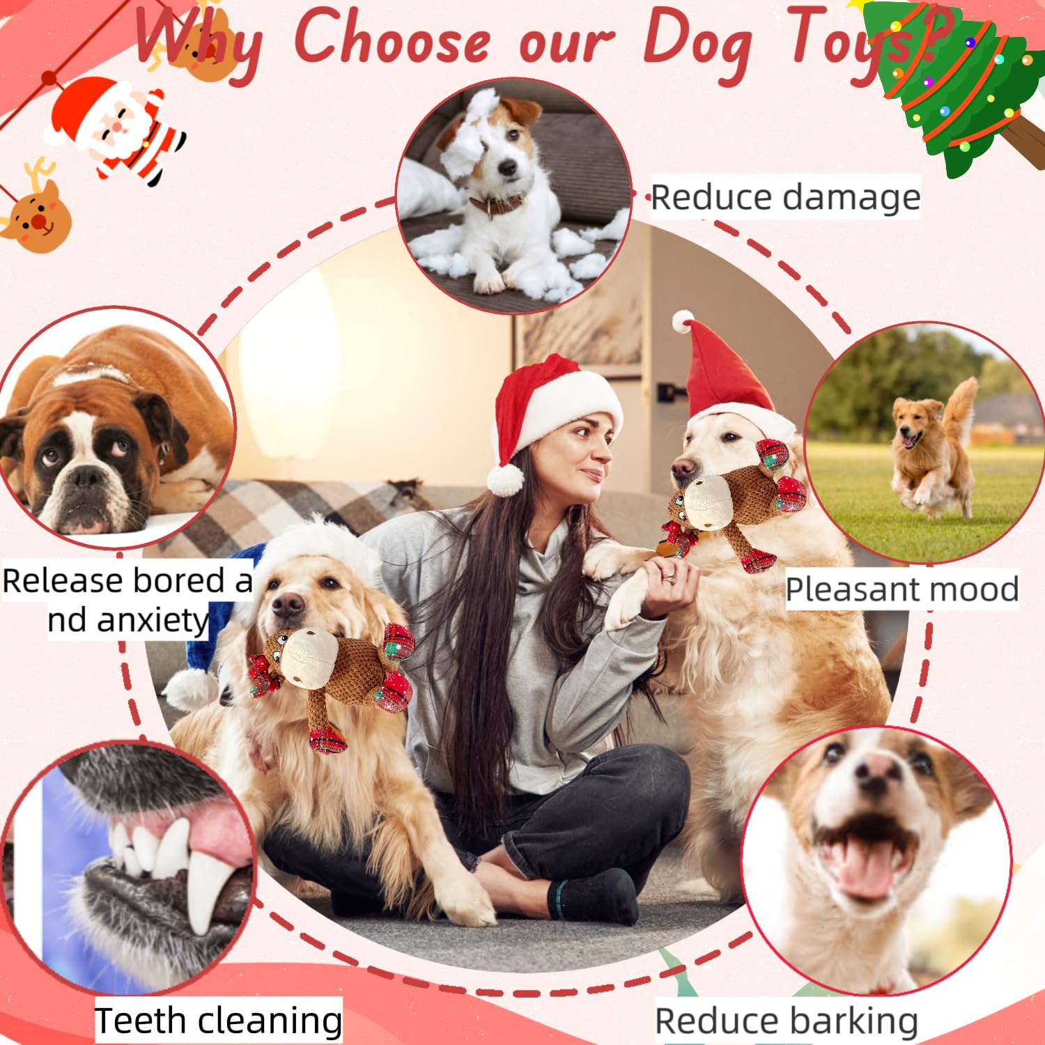 CIIVURR Christmas deer toy featuring dental-friendly design for mild cleaning during chews.