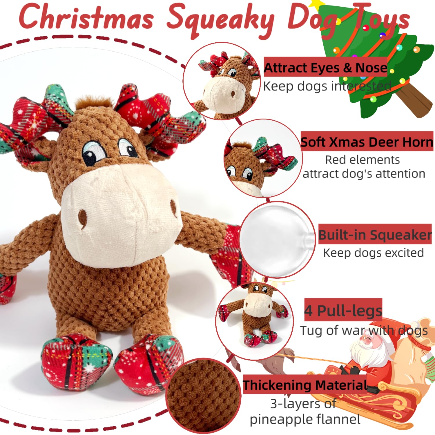 CIIVURR deer dog toy with squeaker and crinkle ear for interactive play.