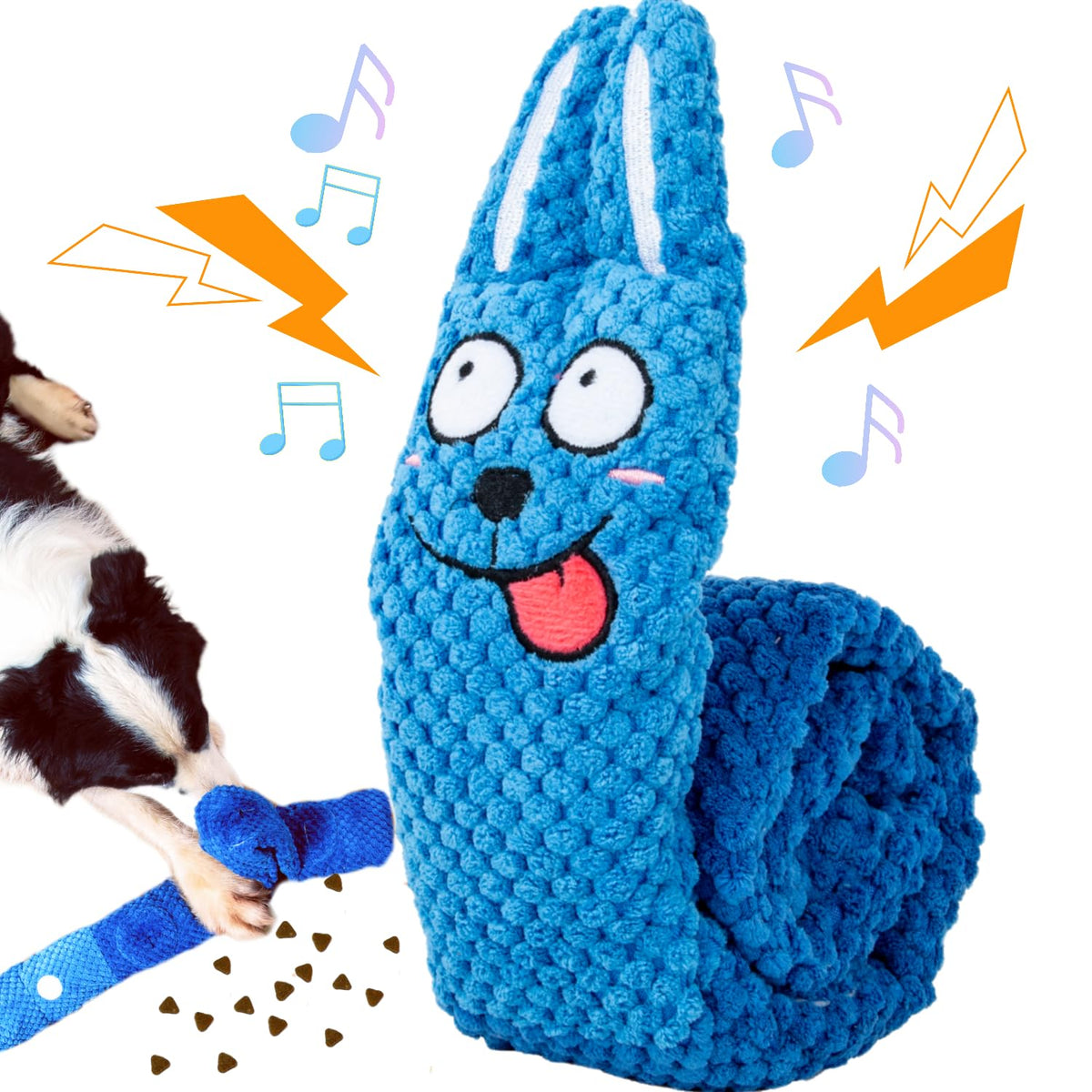 CIIVURR blue rabbit puzzle toy front view with squeaker for interactive play